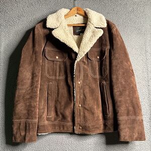 Vintage 70s Penney’s Suede Leather Sherpa Ranch Western Coat Jacket Cowhide